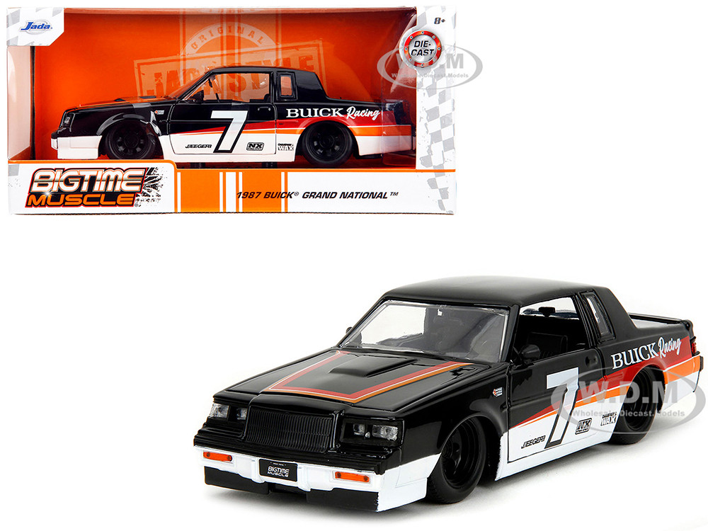 1987 Buick Grand National #7 "Buick Racing" Black and White with Stripes "Bigtime Muscle" Series 1/24 Diecast Model Car by Jada diecast model