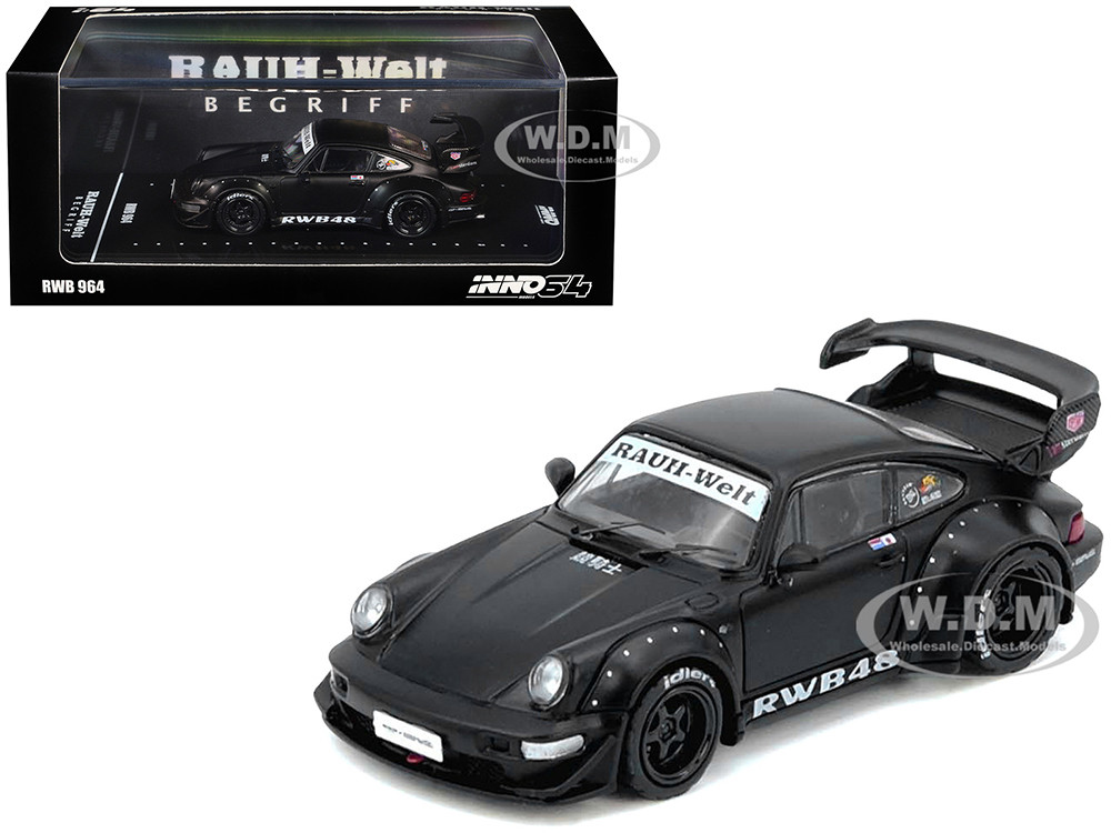 RWB 964 Matt Black 1/64 Diecast Model Car by Inno Models diecast model