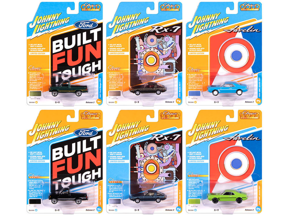"Classic Gold Collection" 2025 Release 2 Set of 6 Cars 1/64 Diecast Model Cars by Johnny Lightning diecast model