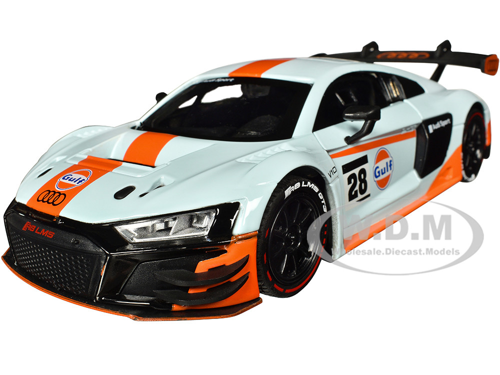 Audi R8 LMS GT3 #28 Light Blue with Orange Stripes "Gulf Oil" "Gulf Die-Cast Collection" 1/24 Diecast Model Car by Motormax diecast model