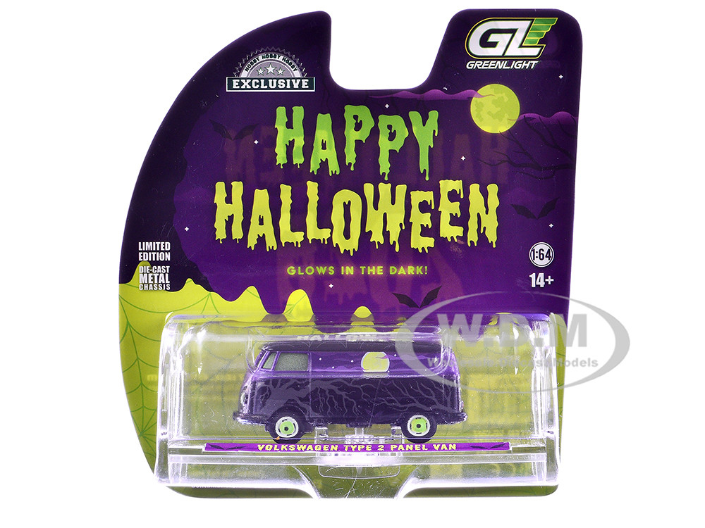 Volkswagen Type 2 Panel Van "Halloween 2025 - Spooky Night" Black and Purple with "Glow in the Dark" Paint "Hobby Exclusive" Series 1/64 Diecast Model Car by Greenlight diecast model