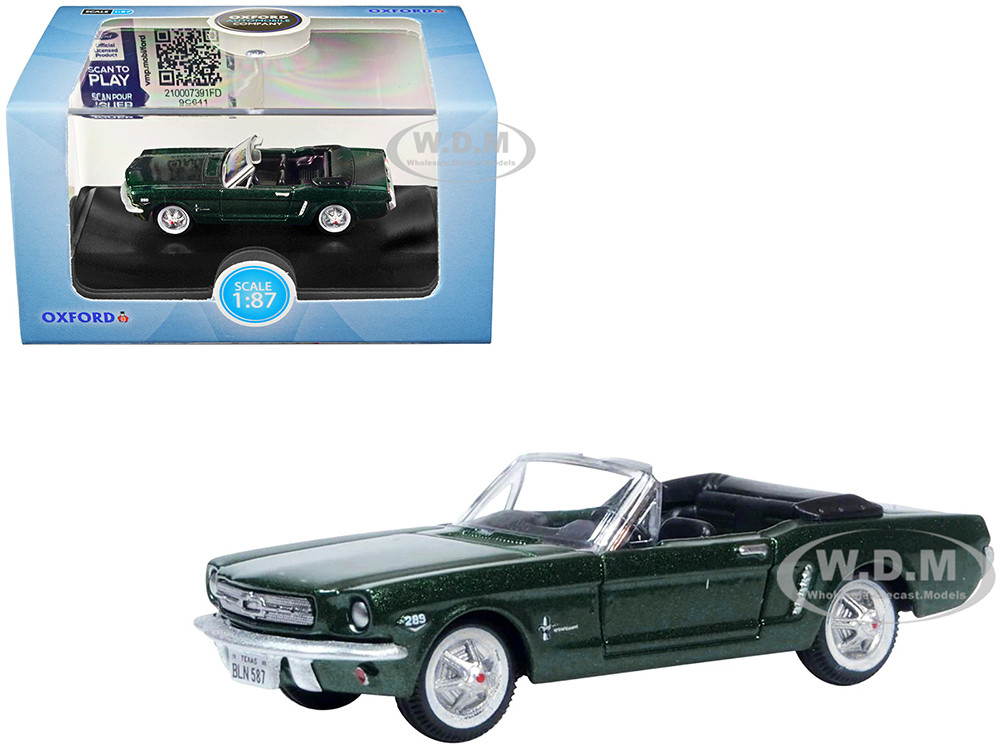1965 Ford Mustang Convertible Ivy Green Metallic 1/87 (HO) Scale Diecast Model Car by Oxford Diecast diecast model