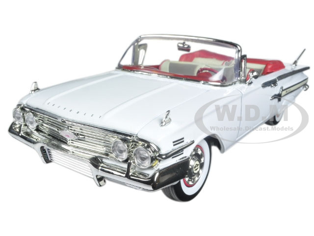 1960 Chevrolet Impala Convertible White with Red Interior 1/18 Diecast Model Car by Motormax diecast model
