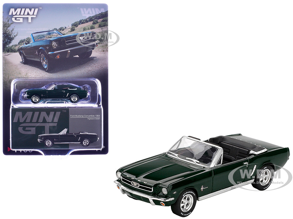 1964 Ford Mustang Convertible Highland Green Limited Edition 1/64 Diecast Model Car by Mini GT diecast model