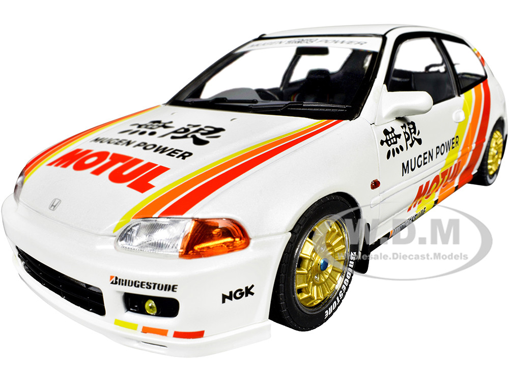 1991 Honda Civic (EG6) RHD (Right Hand Drive) "Mugen Racing" White with Stripes 1/18 Diecast Model Car by Solido diecast model