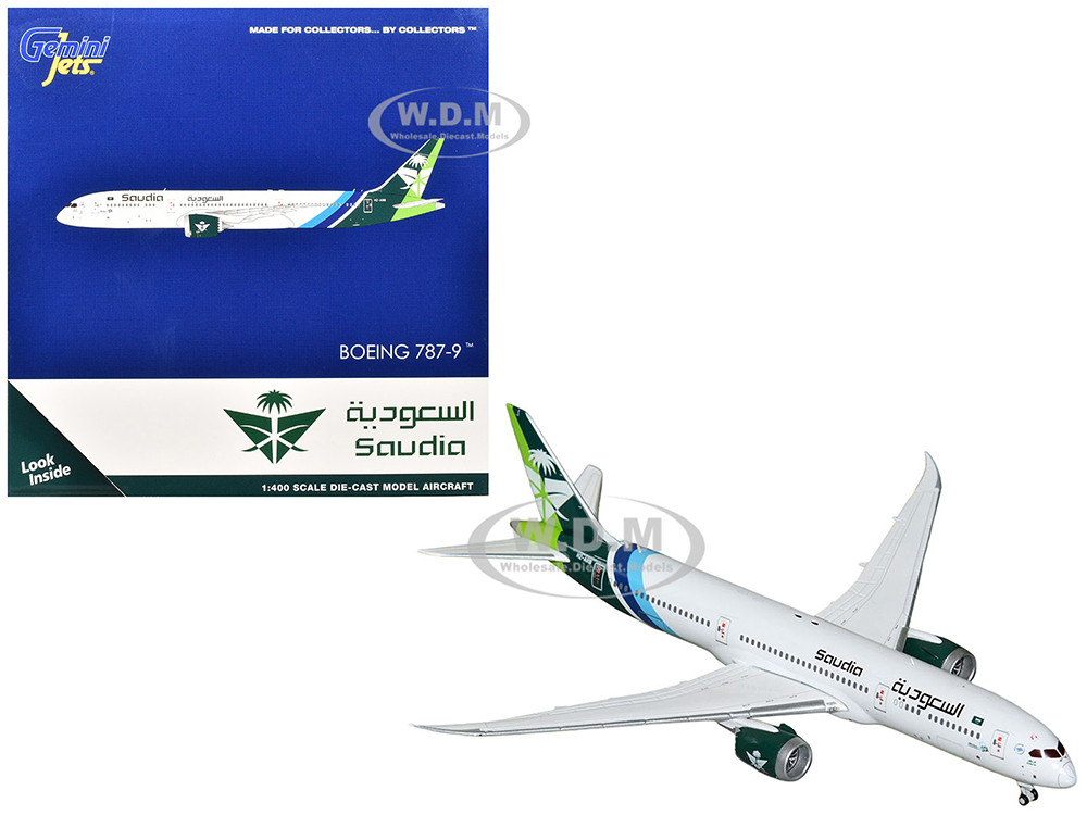 Boeing 787-9 Commercial Aircraft "Saudia Airline" (HZ-ARB) White with Tail Graphics 1/400 Diecast Model Airplane by GeminiJets diecast model