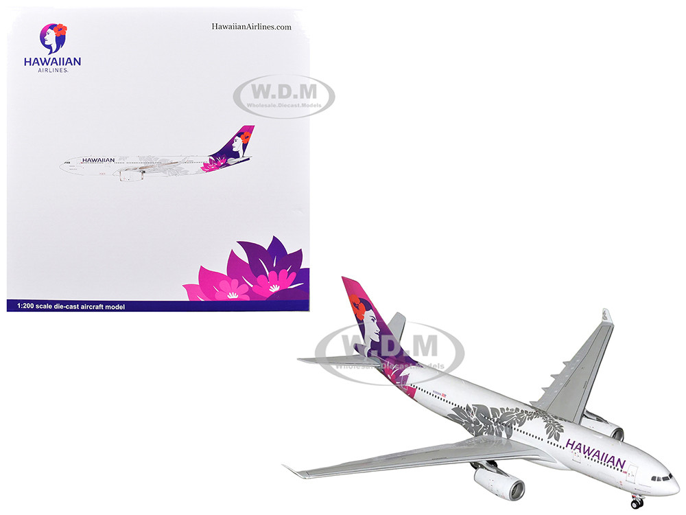 Airbus A330-200 Commercial Aircraft "Hawaiian Airlines" (N360HA) White with Purple Tail Graphics "Gemini 200" Series 1/200 Diecast Model Airplane by GeminiJets diecast model