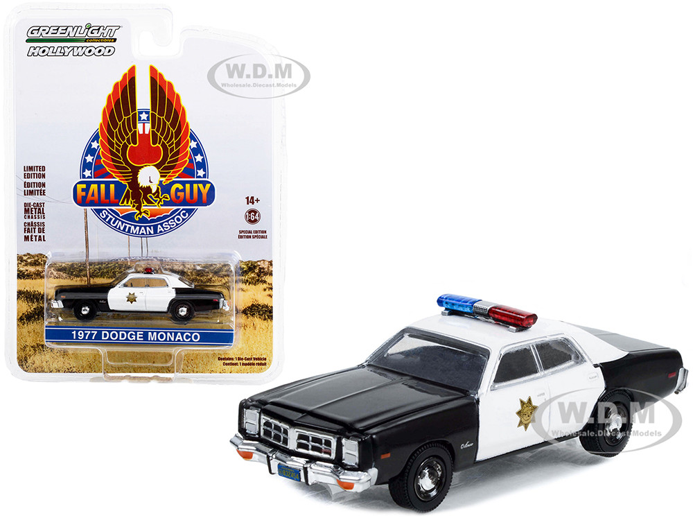 1977 Dodge Monaco Police Black and White "County Sheriff's Department" "Fall Guy Stuntman Association" Hollywood Special Edition 1/64 Diecast Model Car by Greenlight diecast model
