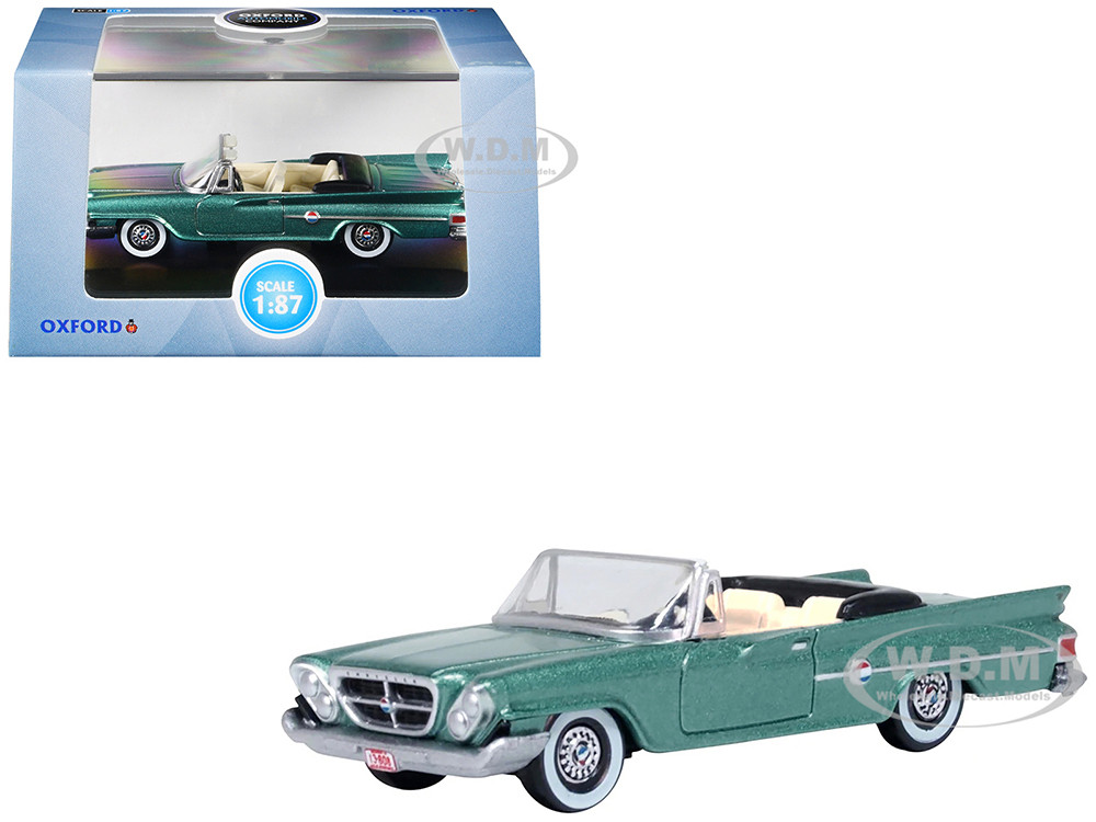 1961 Chrysler 300 Convertible Pinewood Green Metallic 1/87 (HO) Scale Diecast Model Car by Oxford Diecast diecast model