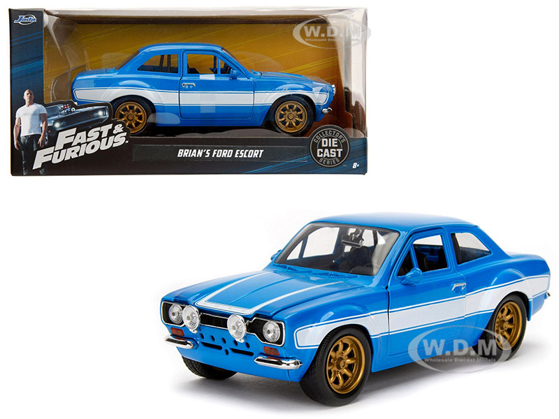 1970 Brian's Ford Escort Blue with White Stripes "Fast & Furious" Movie 1/24 Diecast Model Car by Jada diecast model