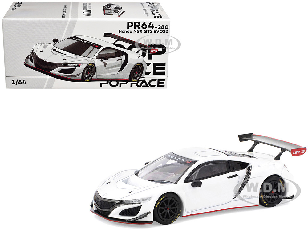 Honda NSX GT3 EVO22 White 1/64 Diecast Model Car by Pop Race diecast model
