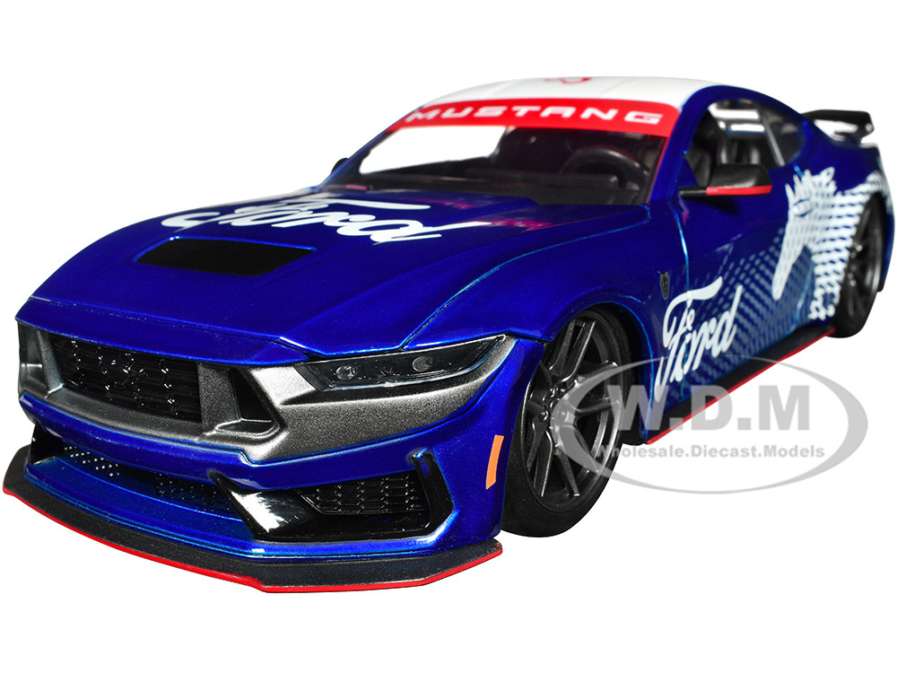 2024 Ford Mustang Dark Horse Candy Blue with White Top and "Mustang Horse Graphics" "Bigtime Muscle" Series 1/24 Diecast Model Car by Jada diecast model