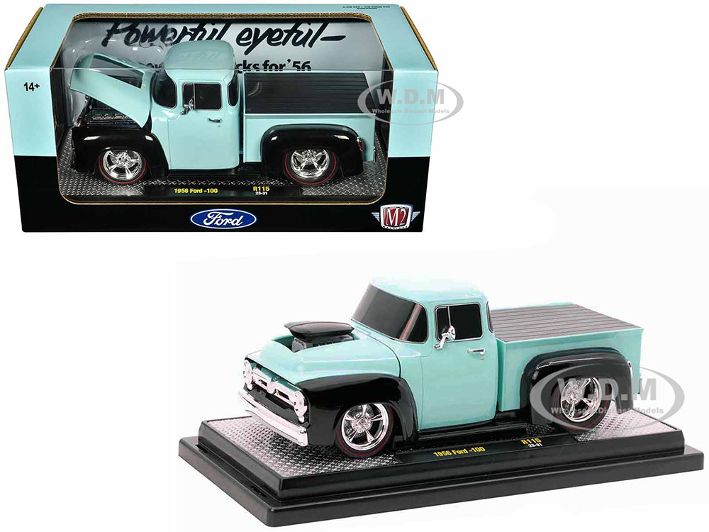 1956 Ford F-100 Pickup Truck Light Blue and Black Limited Edition to 6250 pieces Worldwide 1/24 Diecast Model Car by M2 Machines diecast model