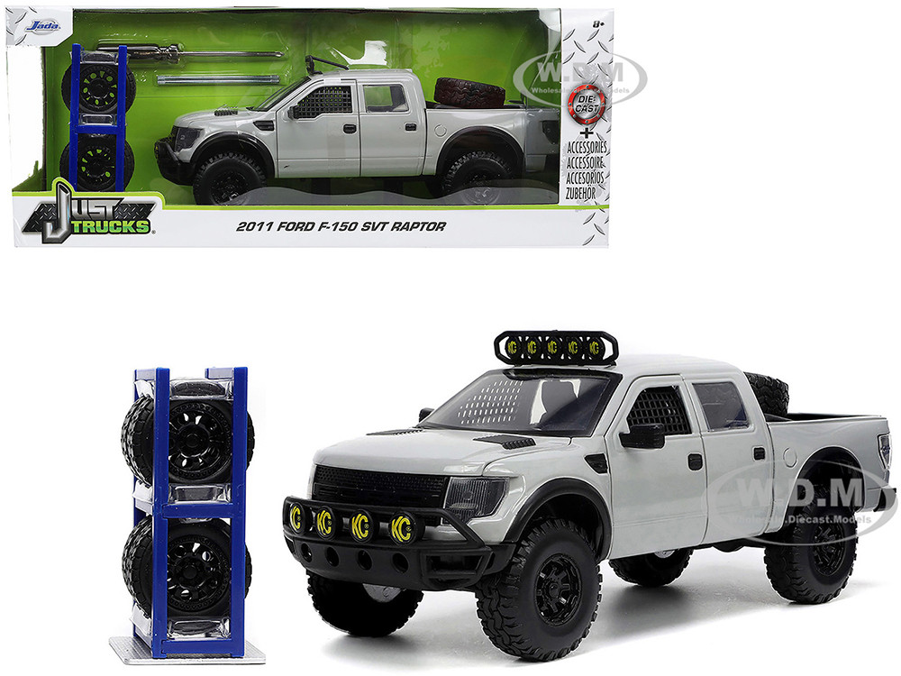2011 Ford F-150 SVT Raptor Pickup Truck Light Gray with Extra Wheels "Just Trucks" Series 1/24 Diecast Model Car by Jada diecast model