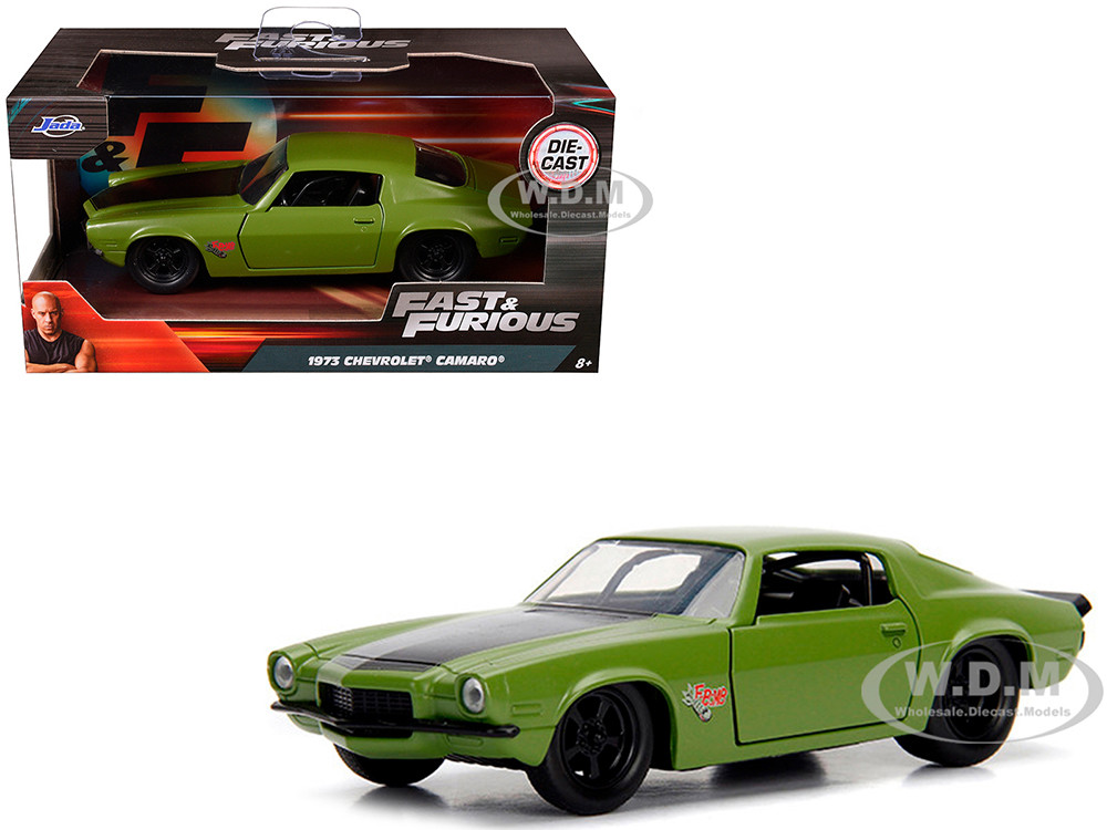 Dom's 1973 Chevrolet Camaro "F-Bomb" Matt Green with Black Hood Stripe "Fast & Furious" Movie 1/32 Diecast Model Car by Jada diecast model
