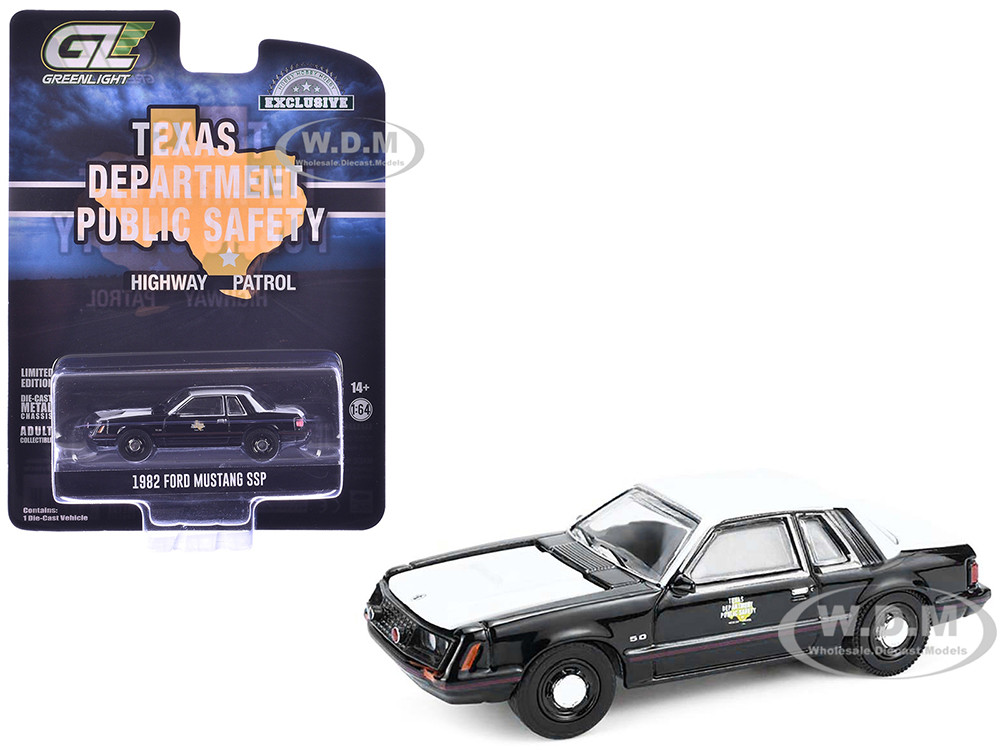 1982 Ford Mustang SSP "Texas Department of Public Safety Highway Patrol" Black with White Hood and Top "Hobby Exclusive" Series 1/64 Diecast Model Car by Greenlight diecast model