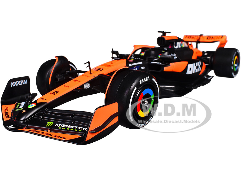 McLaren MCL38 #81 Oscar Piastri "OKX" Formula One F1 "Miami GP" (2024) with Driver Figure "Race" Series 1/24 Diecast Model Car by Bburago diecast model