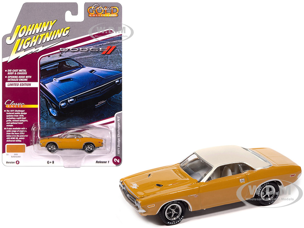 1971 Dodge Challenger R/T Butterscotch with White Top and Interior "Classic Gold Collection" 1/64 Diecast Model Car by Johnny Lightning diecast model