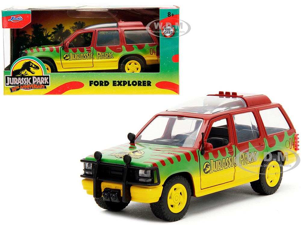 Ford Explorer Red and Yellow with Green Graphics "Jurassic Park" (1993) Movie 30th Anniversary "Hollywood Rides" Series 1/32 Diecast Model Car by Jada diecast model