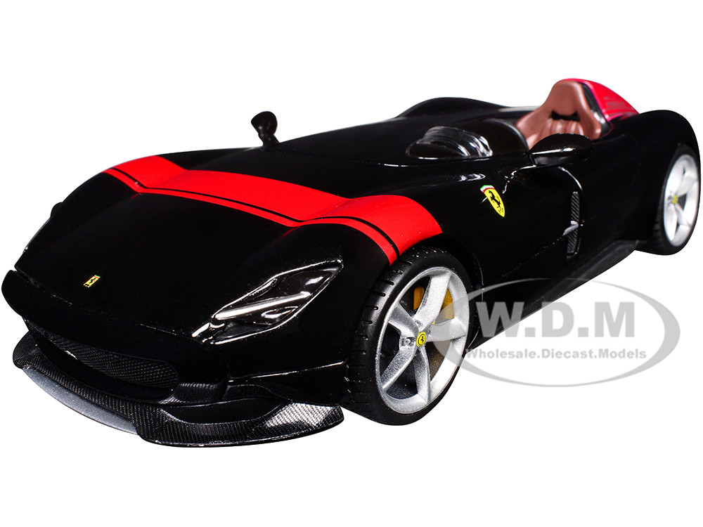 Ferrari Monza SP1 Black Metallic with Red Stripes "Race & Play" Series 1/24 Diecast Model Car by Bburago diecast model