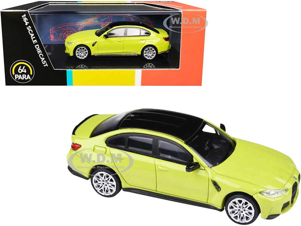 BMW M3 (G80) Sao Paulo Yellow with Black Top 1/64 Diecast Model Car by Paragon Models diecast model