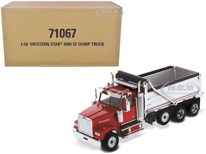Western Star 4900 SF Dump Truck Red and Silver 1/50 Diecast Model by Diecast Masters diecast model