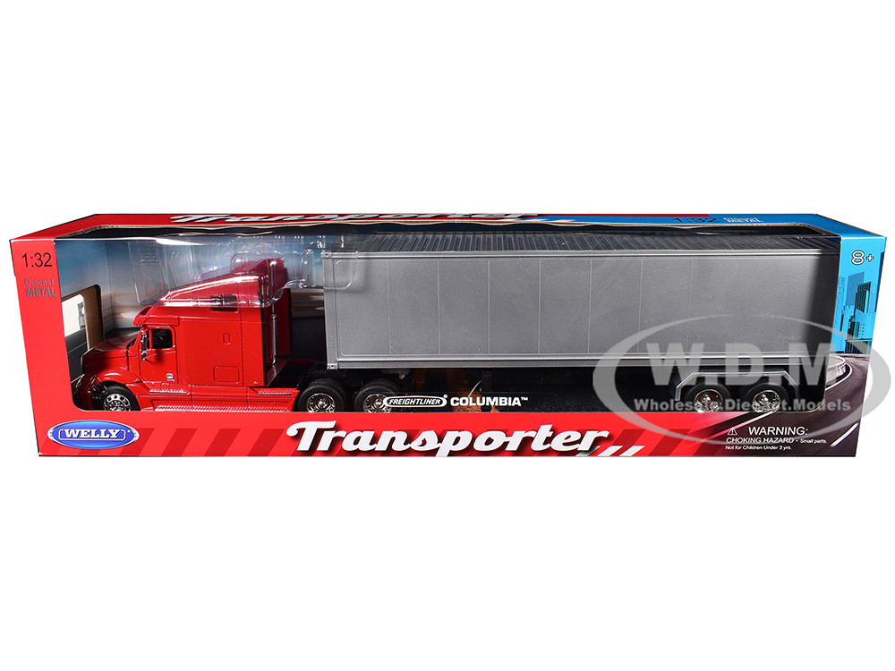 Freightliner Columbia Truck Red with Gray Container 1/32 Diecast Model by Welly diecast model
