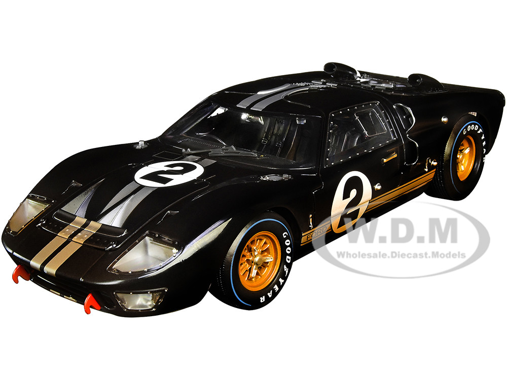 1966 Ford GT-40 MK II #2 Black with Silver Stripes After Race (Dirty Version) 1/18 Diecast Model Car by Shelby Collectibles diecast model