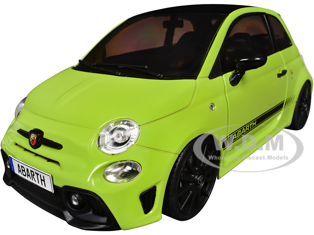 2023 Fiat F595 Abarth Verde Adrenalina Green with Black Top and Stripes 1/18 Diecast Model Car by Solido diecast model