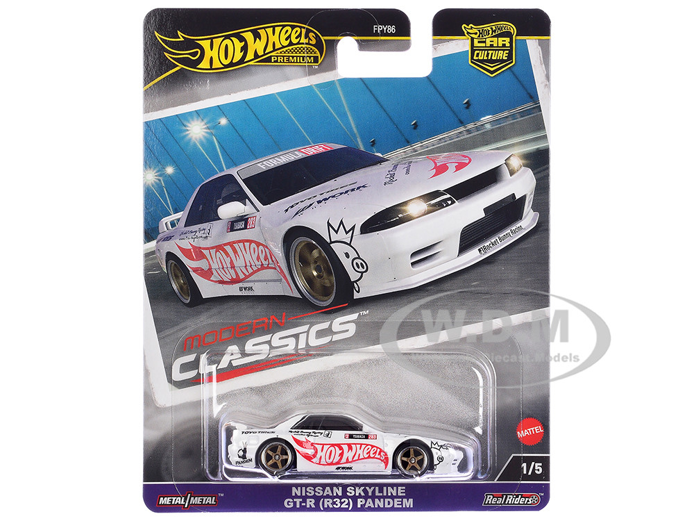 Nissan Skyline GT-R (R32) "Pandem" White with "Hot Wheels" Logo "Modern Classics" Series Diecast Model Car by Hot Wheels diecast model