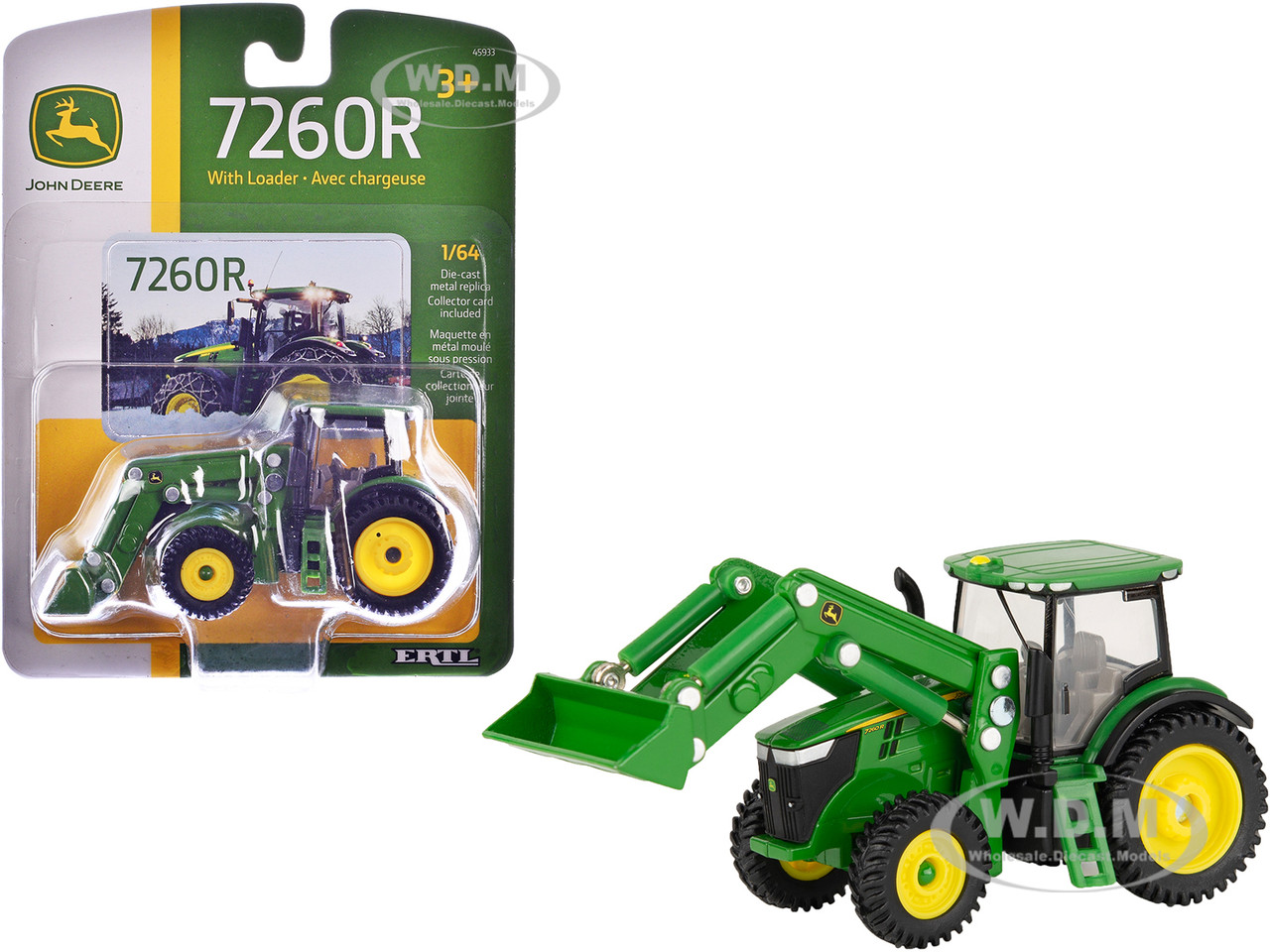 John Deere 7260R Tractor Green with Loader 1/64 Diecast Model by ERTL TOMY diecast model