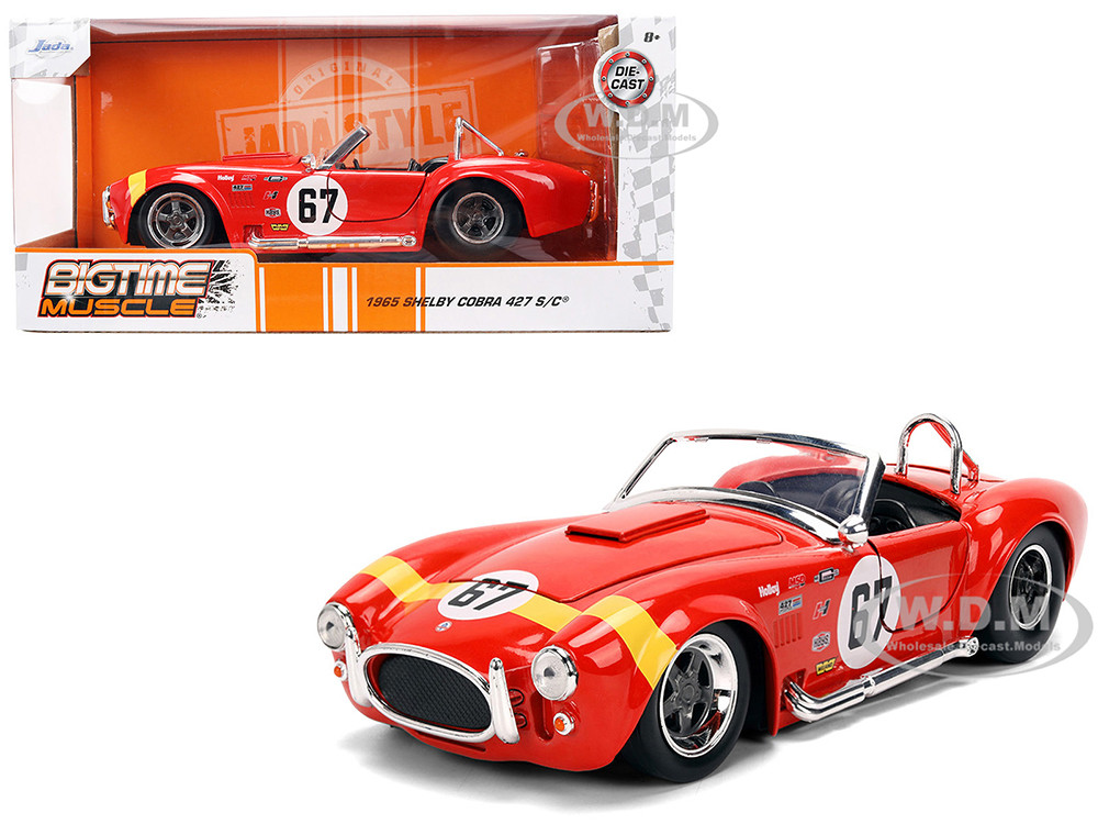 1965 Shelby Cobra 427 S/C #67 Red with Yellow Stripe "Bigtime Muscle" Series 1/24 Diecast Model Car by Jada diecast model