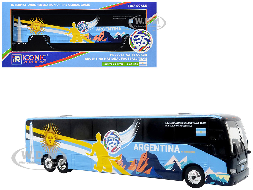 Prevost X3-45 Coach Bus "Argentina National Football Team" Blue with Graphics "International Federation of the Global Game" Series Limited Edition to 504 pieces Worldwide 1/87 (HO) Diecast Model by Iconic Replicas diecast model