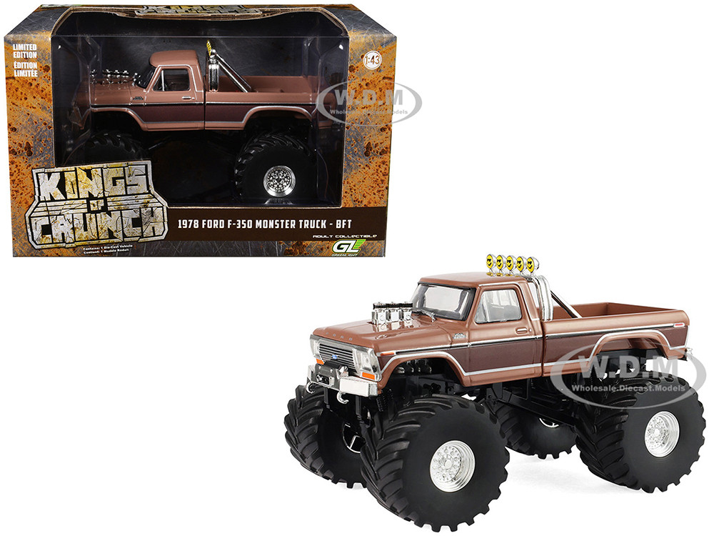1978 Ford F-350 Monster Truck with 66-Inch Tires "BFT" Brown Two-Tone "Kings of Crunch" Series 1/43 Diecast Model Car by Greenlight diecast model