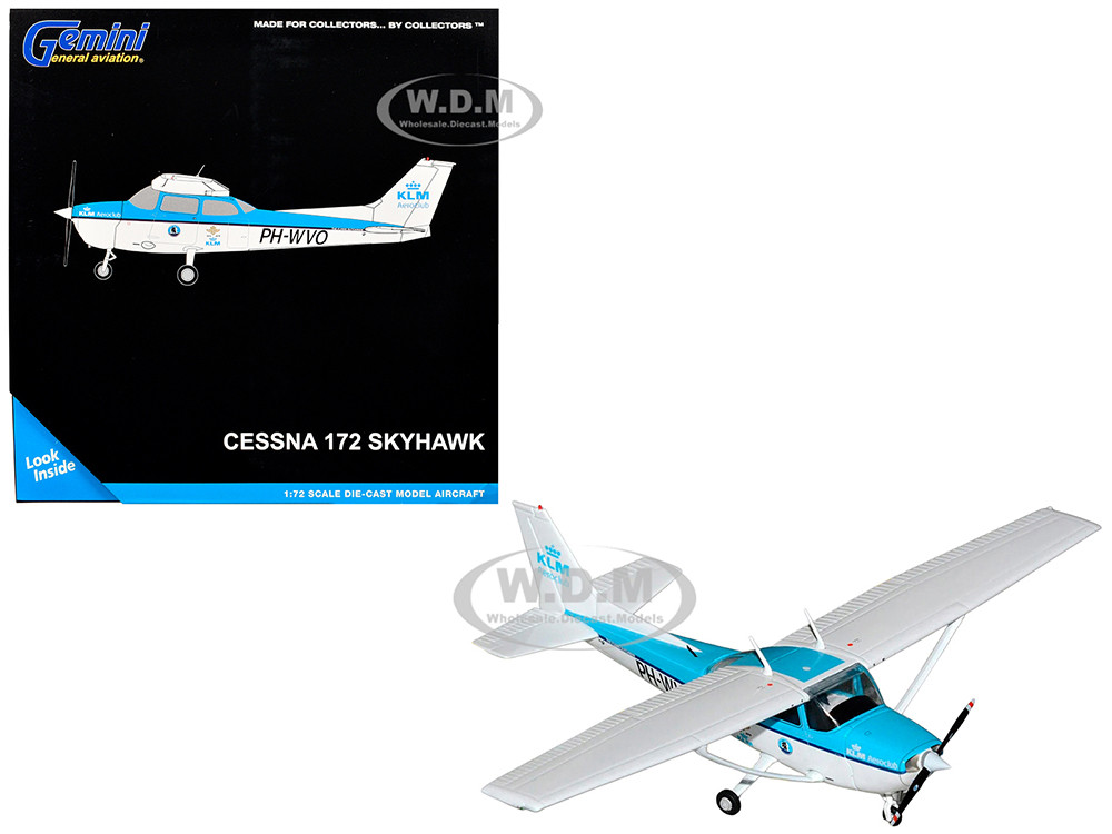 Cessna 172 Skyhawk Aircraft "KLM Aeroclub" (PH-WVO) Light Blue and White "Gemini General Aviation" Series 1/72 Diecast Model Airplane by GeminiJets diecast model