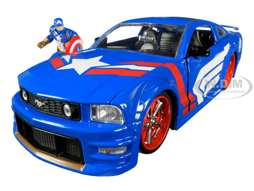 2006 Ford Mustang GT with Captain America Diecast Figurine "Avengers" "Marvel" Series 1/24 Diecast Model Car by Jada diecast model