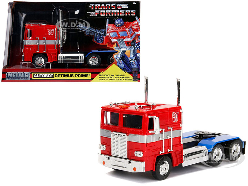G1 Autobot Optimus Prime Truck Red with Robot on Chassis from "Transformers" TV Series "Hollywood Rides" Series 1/24 Diecast Model by Jada diecast model