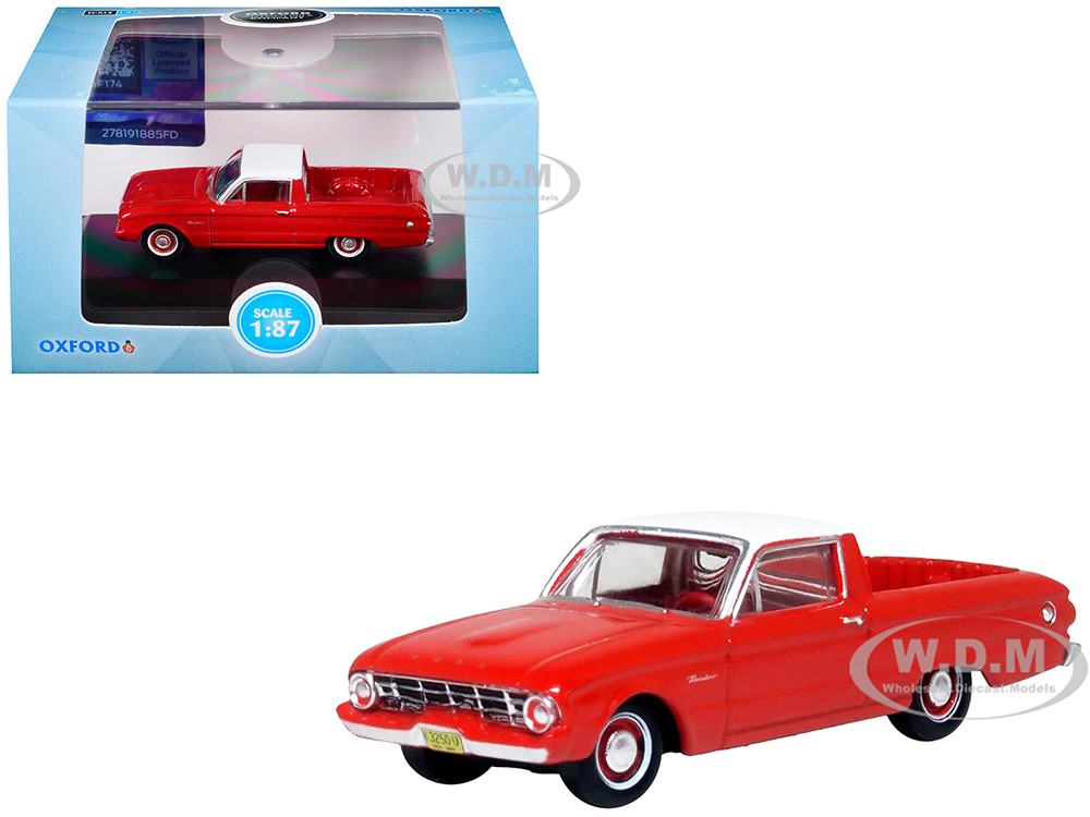 1960 Ford Falcon Ranchero Monte Carlo Red with Corinthian White Top 1/87 (HO) Scale Diecast Model Car by Oxford Diecast diecast model