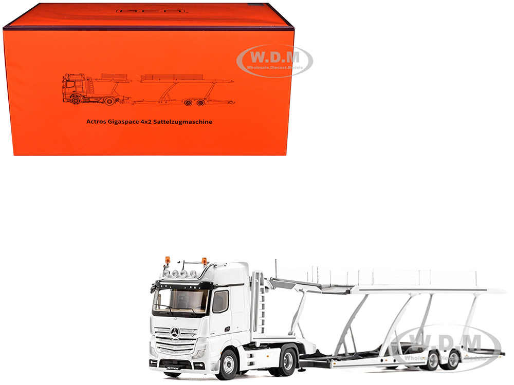 Mercedes-Benz Actros Auto Transporter White 1/64 Diecast Model by GCD diecast model