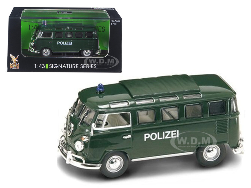 1962 Volkswagen Microbus Police Green 1/43 Diecast Car Model by Road Signature diecast model