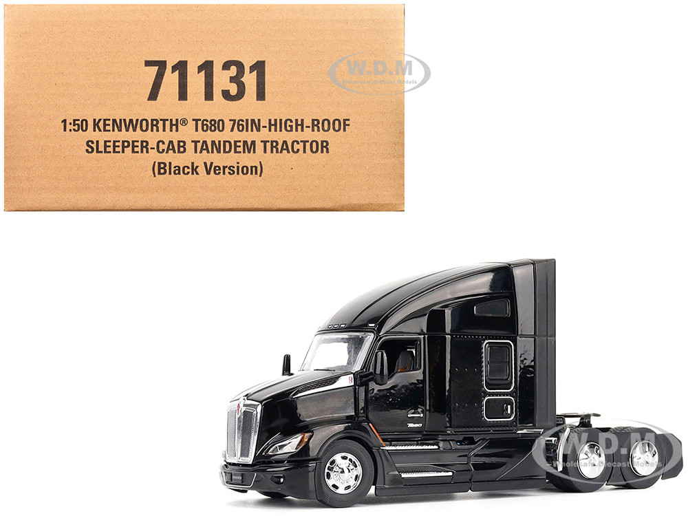 Kenworth T680 76" High Roof Sleeper Cab Truck Tractor Black "Transport Series" 1/50 Diecast Model by Diecast Masters diecast model