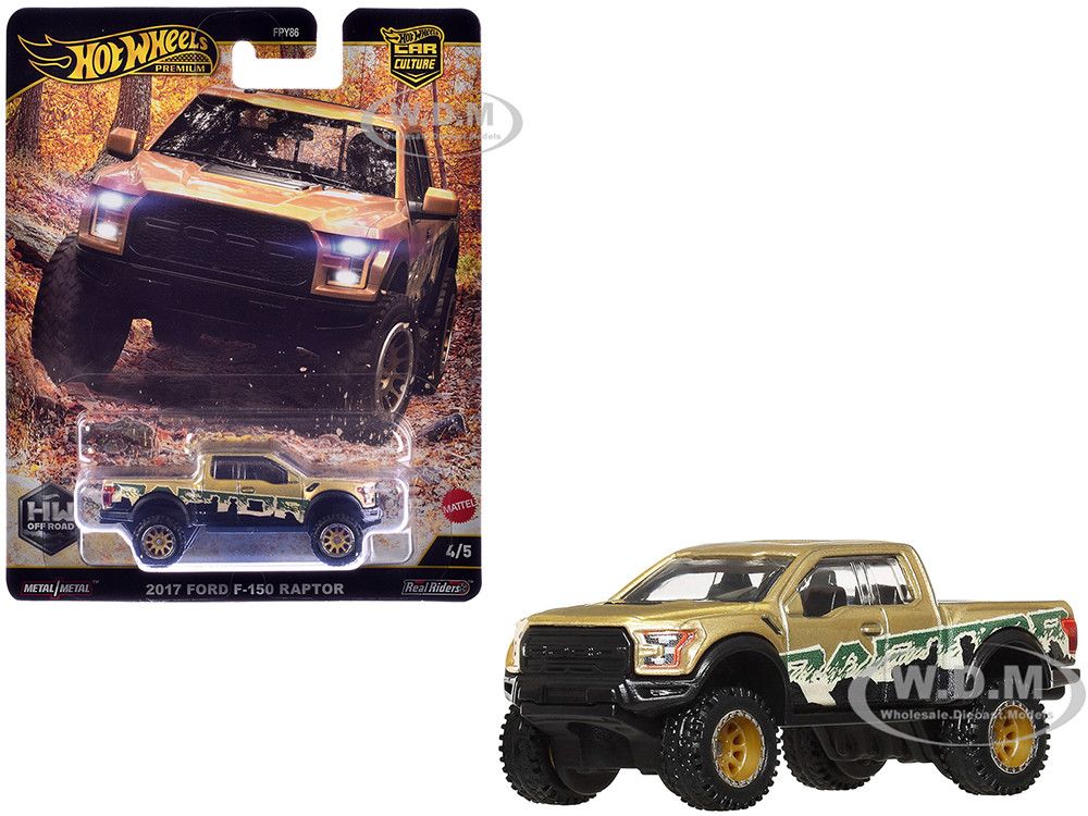 2017 Ford F-150 Raptor Pickup Truck Gold Metallic with Graphics "HW Off Road" Series Diecast Model Car by Hot Wheels diecast model