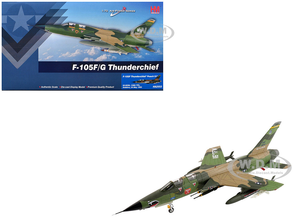Republic F-105F Thunderchief Fighter-Bomber Aircraft "63-8299, Peach 91, 128th Tactical Fighter Squadron, Georgia ANG, Dobbins Air Reserve Base" United States Air Force "Air Power Series" 1/72 Diecast Model by Hobby Master diecast model