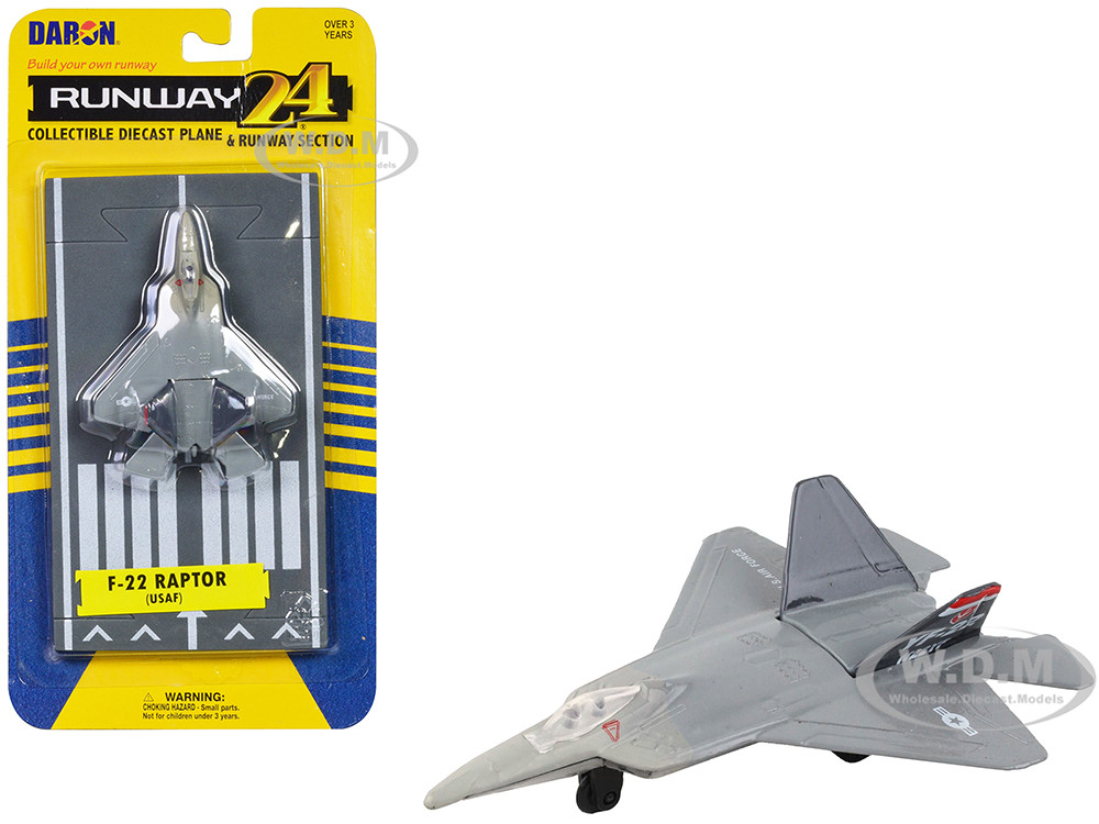 Lockheed Martin F-22 Raptor Stealth Aircraft Gray "United States Air Force YF-22" with Runway Section Diecast Model Airplane by Runway24 diecast model