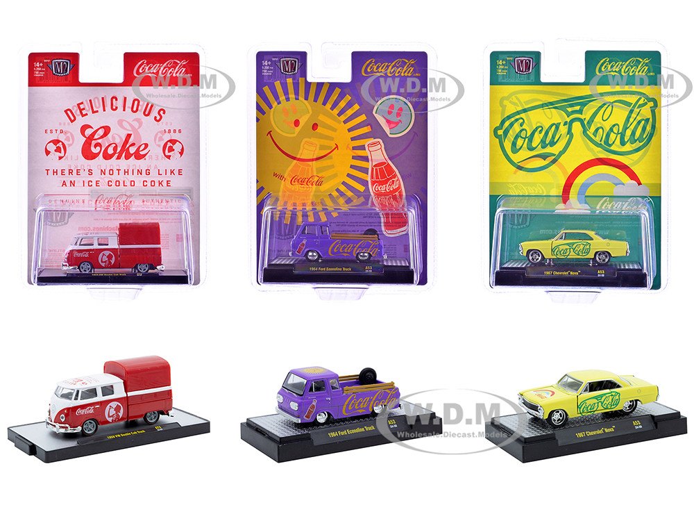 "Coca-Cola" Set of 3 pieces Release 53 Limited Edition to 10000 pieces Worldwide 1/64 Diecast Model Cars by M2 Machines diecast model