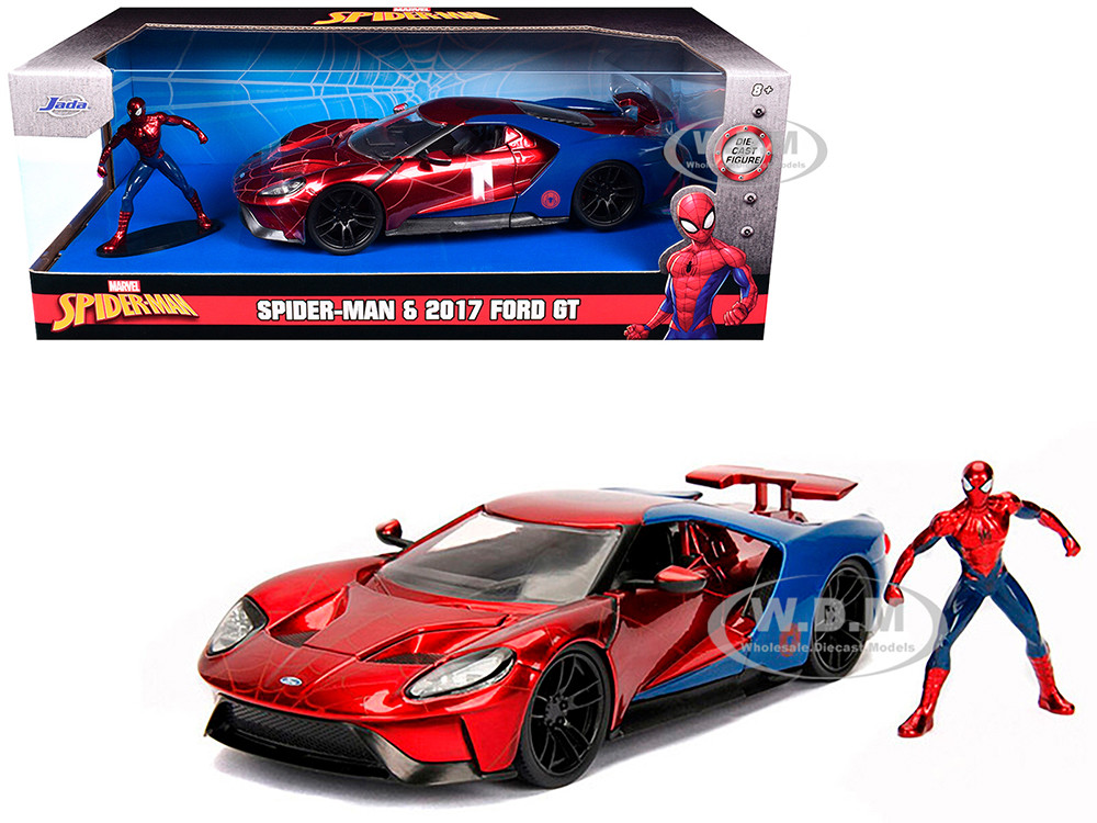 2017 Ford GT with Spider Man Diecast Figurine "Marvel" Series 1/24 Diecast Model Car by Jada diecast model
