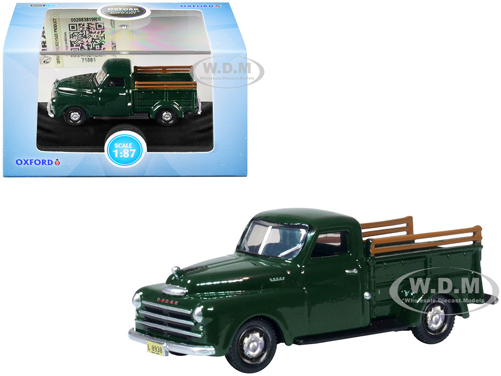 1948 Dodge B-1B Pickup Truck Dark Green 1/87 (HO) Scale Diecast Model Car by Oxford Diecast diecast model