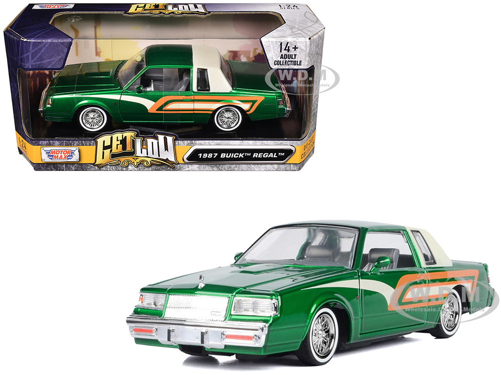 1987 Buick Regal 3.8 SFI Turbo Green Metallic and Cream with Graphics "Get Low" Series 1/24 Diecast Model Car by Motormax diecast model
