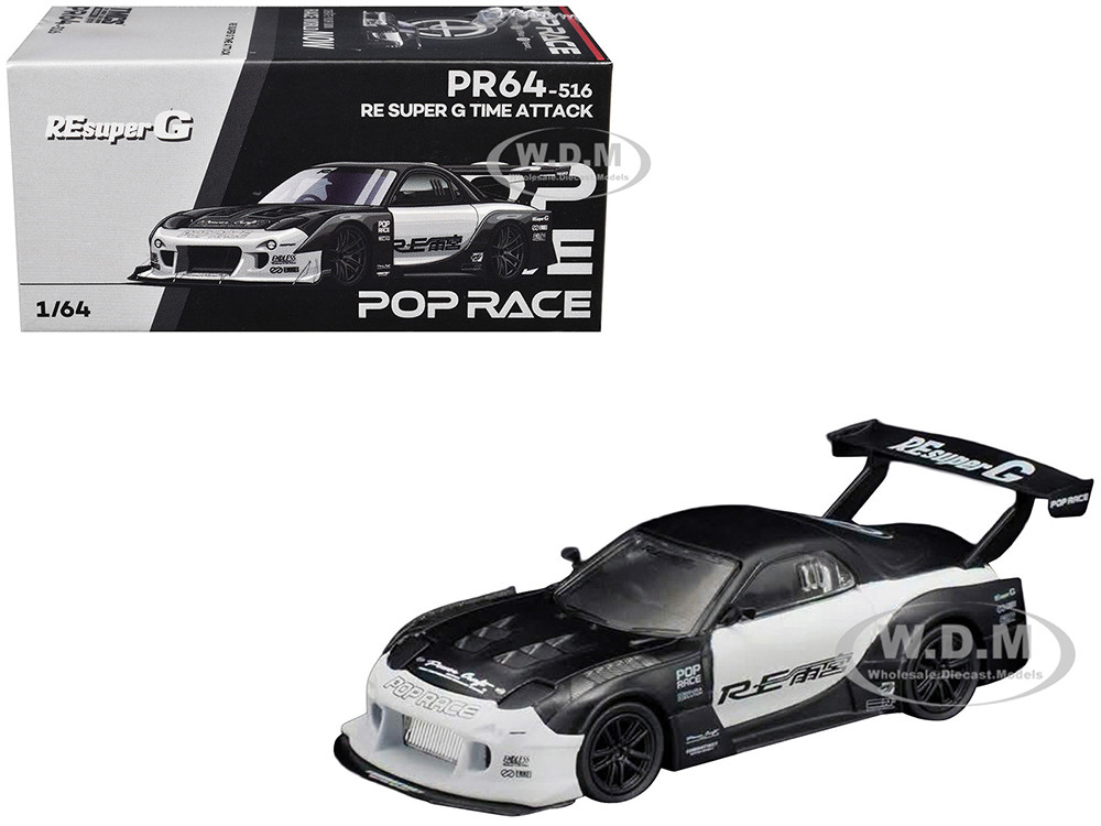 Mazda RX-7 "RE Super G Time Attack" RHD (Right Hand Drive) Black and White "The Model Car Show Malaysia 2026" 1/64 Diecast Model Car by Pop Race diecast model