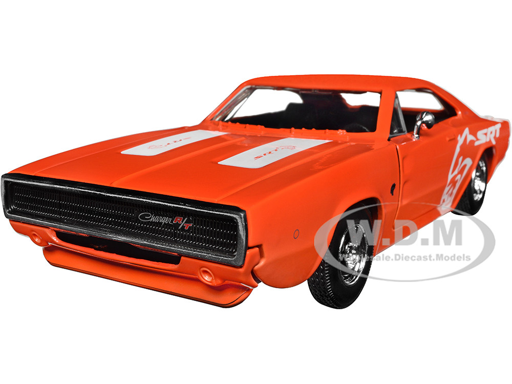 1968 Dodge Charger R/T SRT Orange with White Stripes and Graphics "Bigtime Muscle" Series 1/24 Diecast Model Car by Jada diecast model